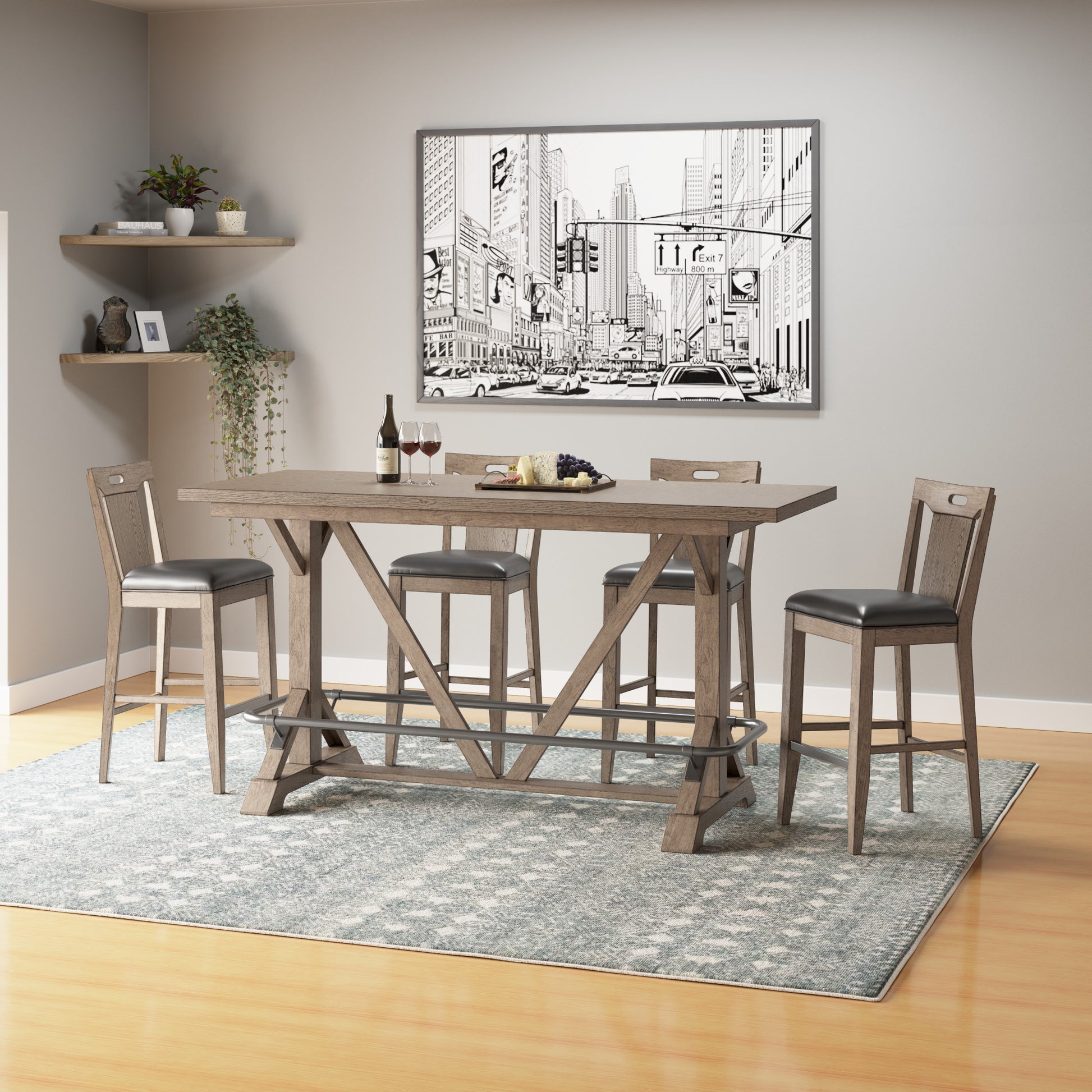 Benti Brown Slat Back Bar Stools, Set Of 2 Brown Solid Wood