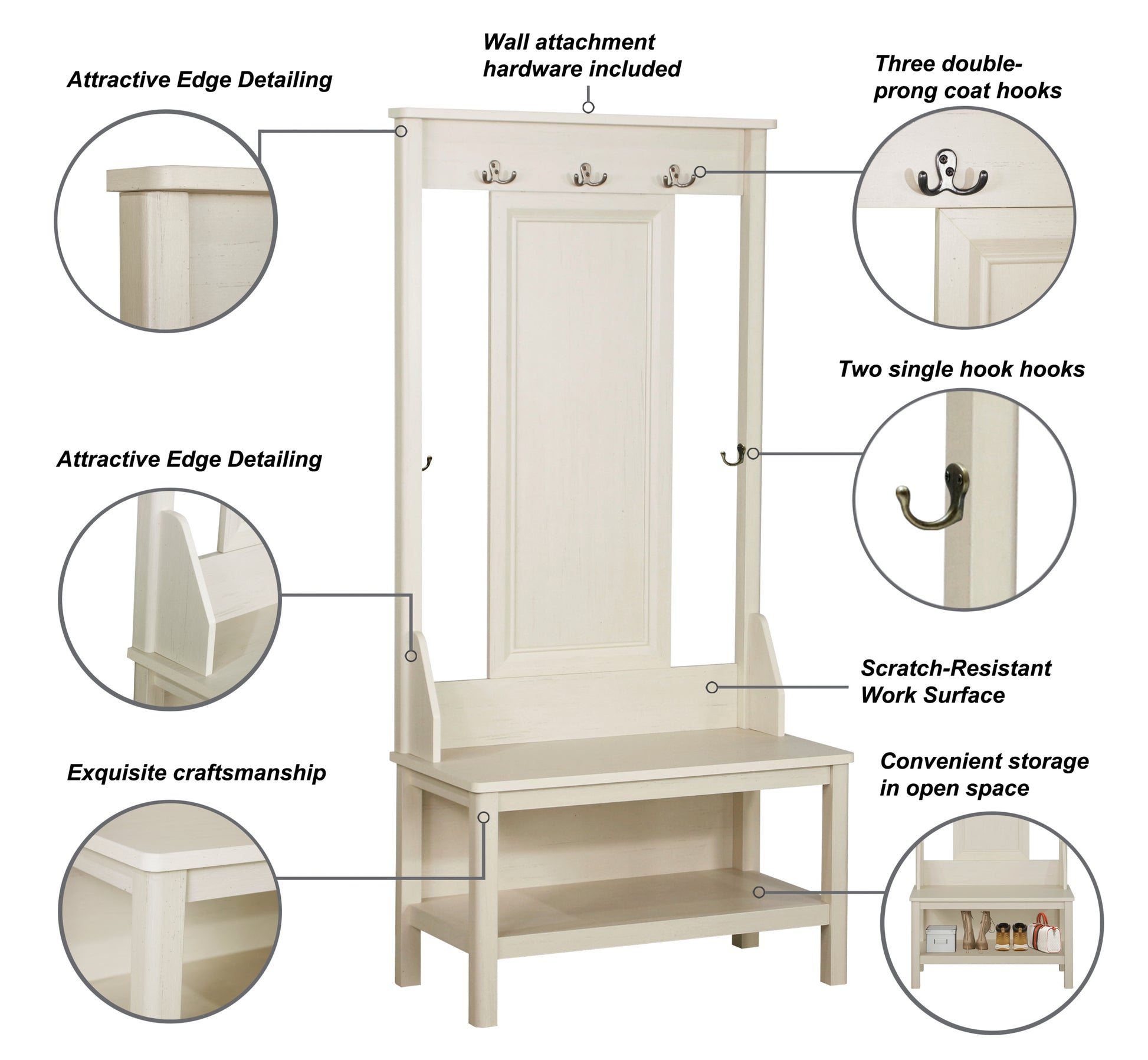 Hall Tree & Shoe Bench Elegant Antique White Hall Tree With Bench And Spacious Shoe Storage Perfect For Entryway Organization Antique White Solid Wood