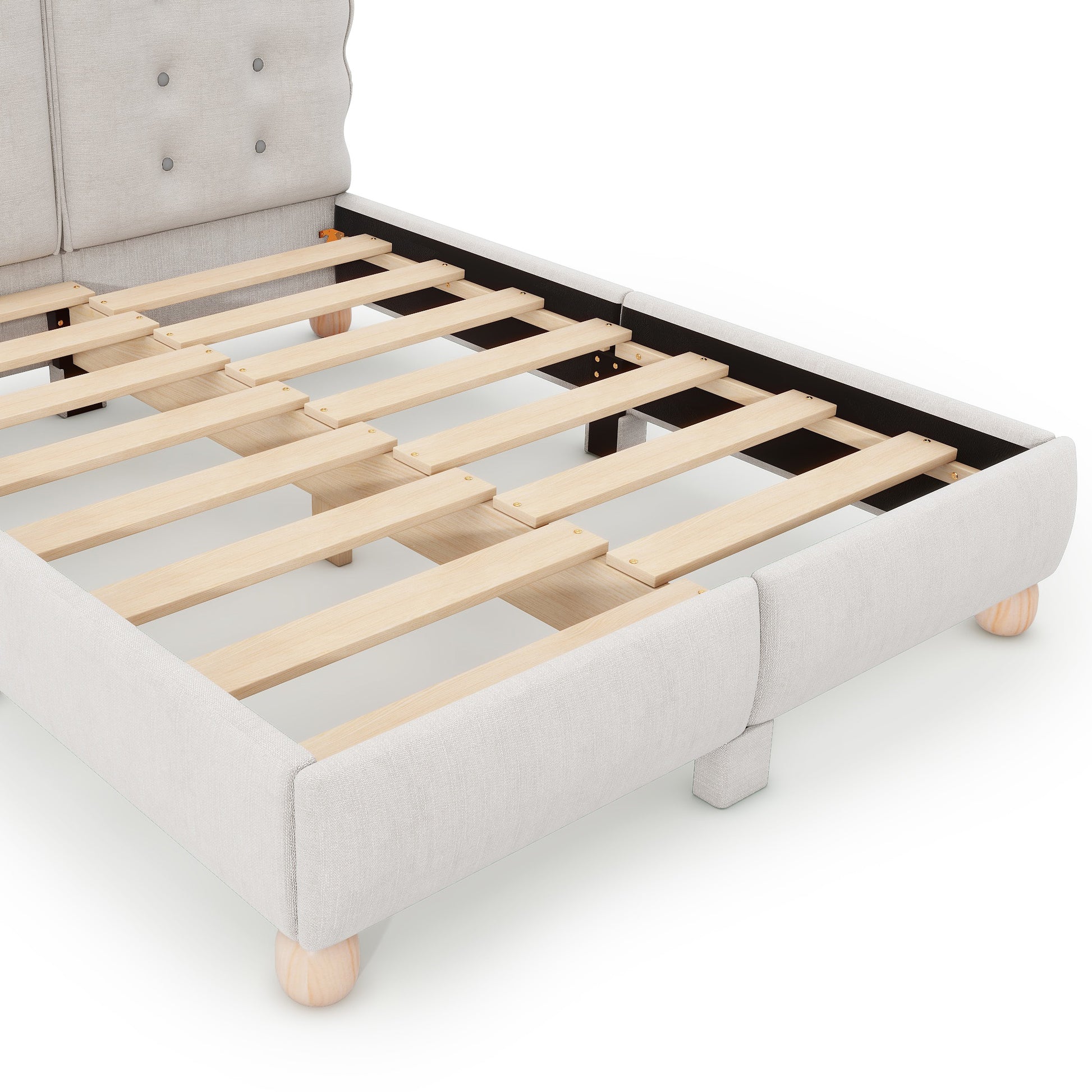 Full Size Upholstered Platform Bed With Support Legs,Beige Beige Upholstered