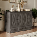 Solid Pine Murphy Bed Chest Cube Cabinet Bed With Charging Station And Large Storage Drawer For Home Office Or Small Room,Full,Gray Box Spring Not Required Full Gray Wood Gray Pine Murphy Solid Wood Mdf