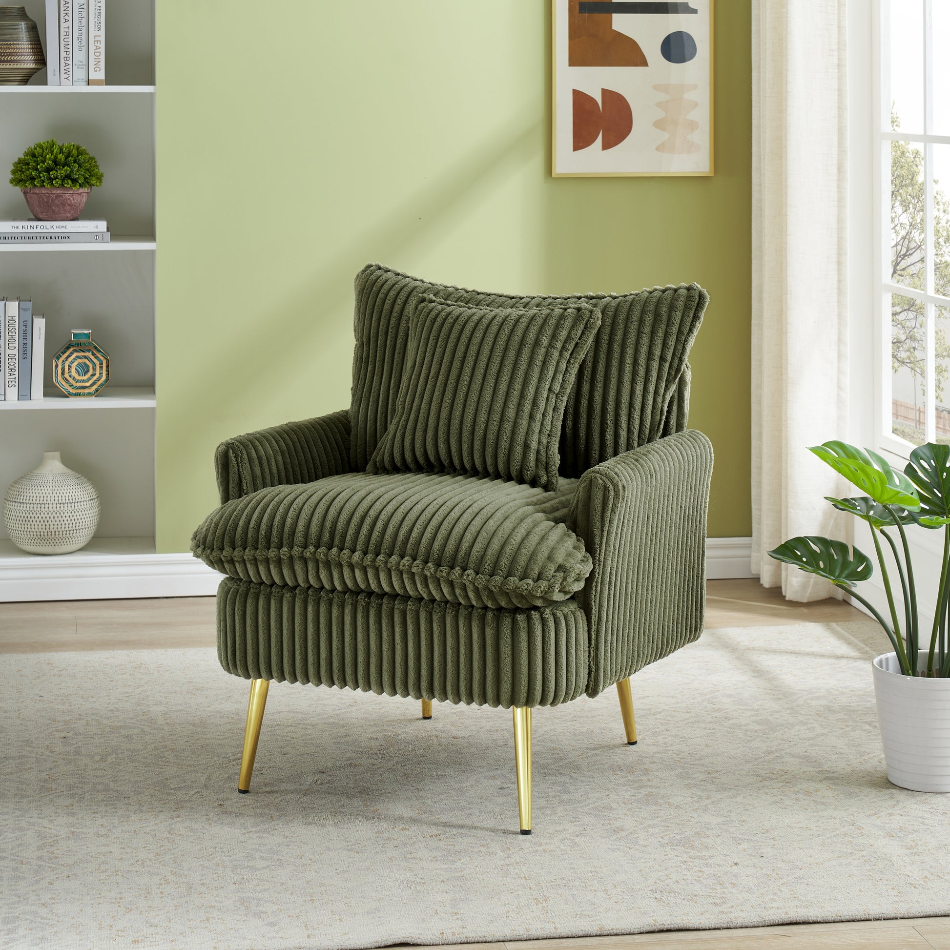 24003 Seat Office, Home, Children'S Use, Princess Chair, Leisure Chair Green Corduroy