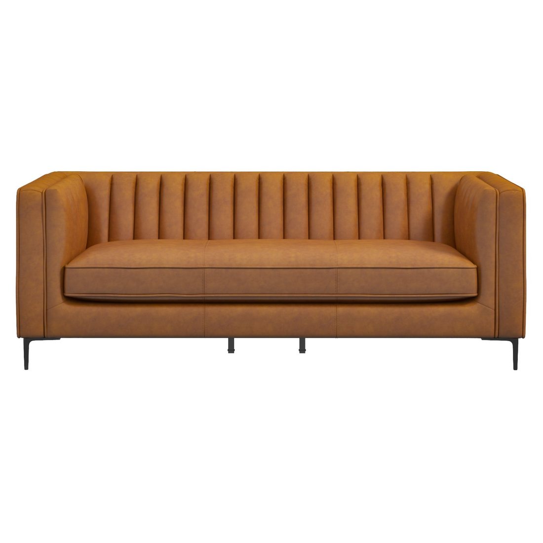 Angelina Cognac Pu Leather Sofa 84" Brown Pu Faux Leather Primary Living Space Tufted Back Mid Century Modern Foam Pu Leather 3 Seat