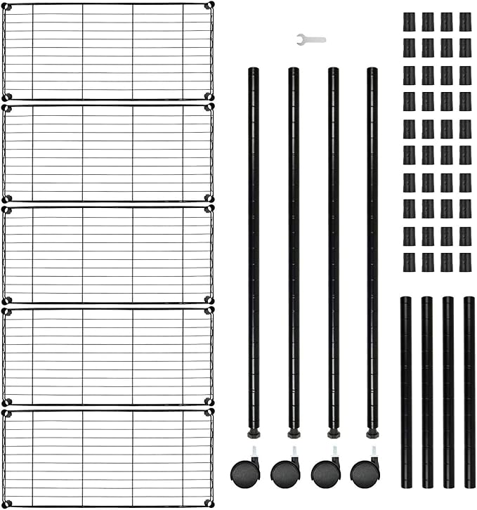 Heavy Duty 5 Shelf Shelving Unit 1250Lb Capacity, 29.92" D X 13.98" W X 62.99" H, 5 Tier, Black Black Iron