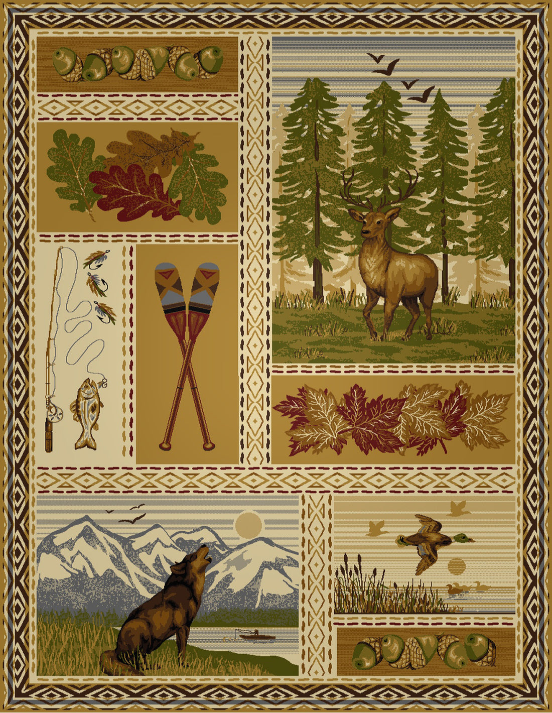 Woodland Gc Rst5401 Multi 7 Ft. 10 In. X 10 Ft. 3 In. Lodge Area Rug Cream Polypropylene