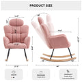 055 Teddy Fabric Upholstered Nursery Rocking Glider Chair Mid Century Modern Accent Arm Chair Padded Seat With High Backrest And Pillows For Living Room Bedroom Offices Pink Teddy Headrest Solid