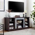 Tv Media Stand With With Faux Stacked Stone Surround, Modern Entertainment Console With Open Storage Space, Cherry, 58.31