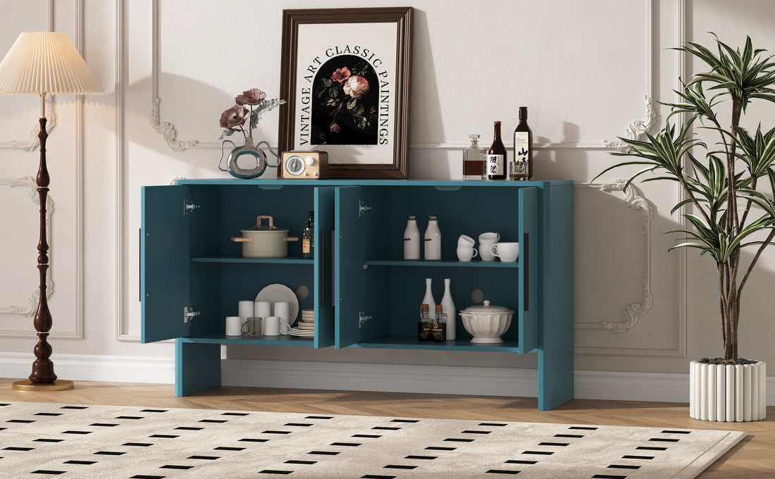 4 Door Large Storage Retro Sideboard With Adjustable Shelves And Long Handles For Kitchen, Dining Room And Living Room Antique Blue Antique Blue Mdf