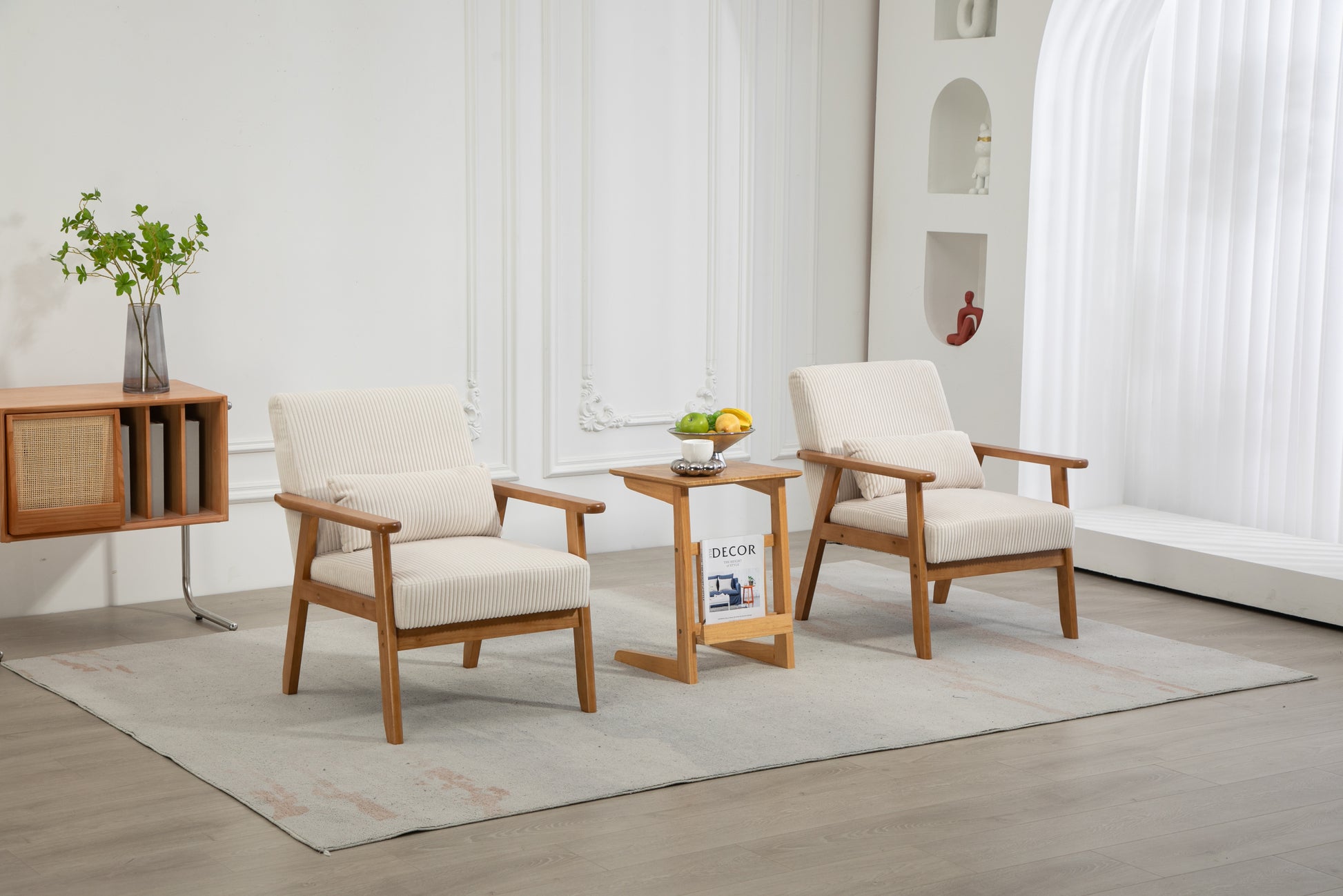 Leisure Chair With Solid Wood Armrest And Feet, Leisure Chair, Wood Frame, Velvet, Solid Rubber Wood Legs, Mid Century Modern Accent Chair, For Living Room Bedroom Studio Chair,Two Packs Beige Corduroy