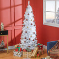 Homcom 6Ft Pencil Christmas Tree, Unlit Artificial Christmas Tree Slim Douglas Fir Xmas Tree With Realistic Branches, Halloween Tree With 618 Tips, White White Plastic