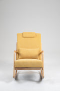 Rocking Chair Upholstered Fabric Rocking Armchair Indoor With High Backrest Glider Chairs And Lumbar Pillow For Living Room Yellow Linen