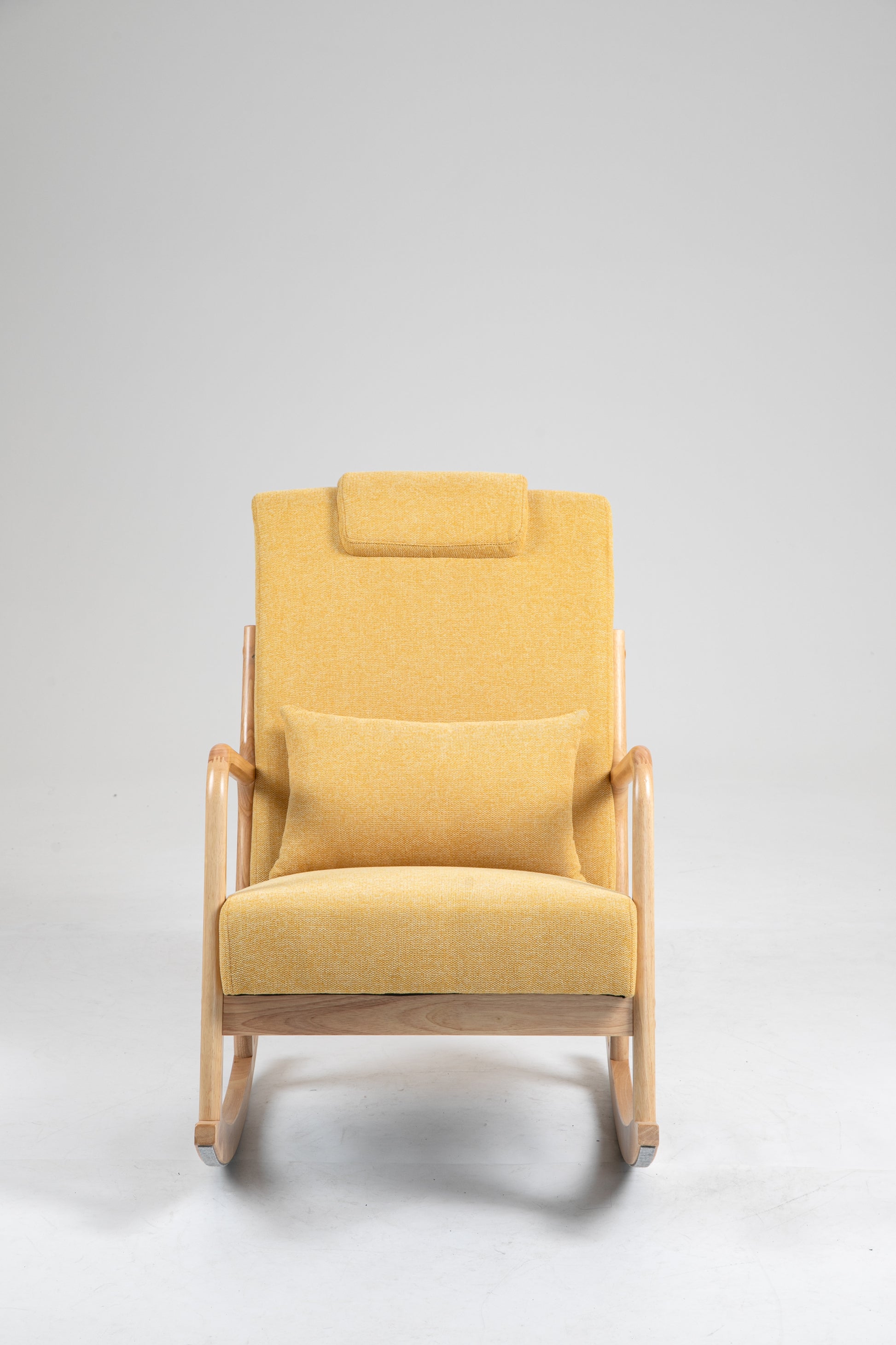 Rocking Chair Upholstered Fabric Rocking Armchair Indoor With High Backrest Glider Chairs And Lumbar Pillow For Living Room Yellow Linen