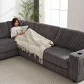 110 Inch Oversized Corduroy Corner Sofa,L Shaped Corner Couch With Two Storage Spaces,Usb Port & T Pyce Port And Cup Holderdeep Seat Comfy Upholstered Couches For Living Room Not Freely Combinable Dark Grey Corduroy 5 Seat