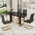 Table And Chair Set. Modern Dining Table With Mdf Top And Beautiful Mdf Legs. Equipped With Comfortable Pu Chairs And Metal Legs. Suitable For A Wide Range Of Decorative Styles. Black Seats 4 Mdf