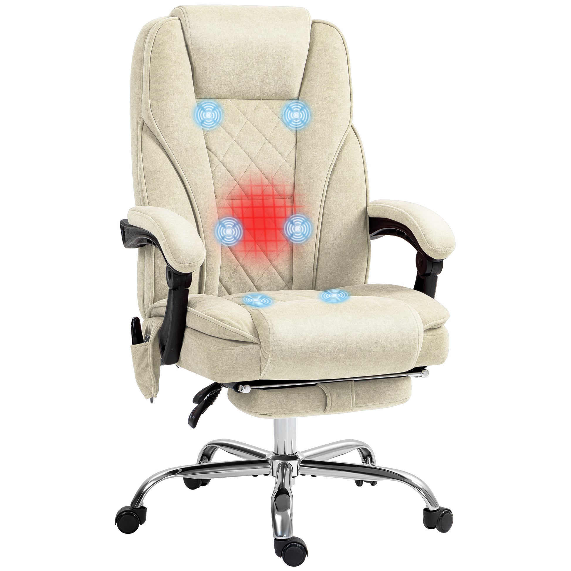 Vinsetto Massage Office Chair With Foot Rest, Executive Office Chair With 6 Vibration Point And Heat, Reclining Computer Chair, Swivel Desk Chair, Adjustable Height, Beige Beige Polyester