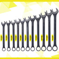 Jumbo Combination Wrench Set Extra Large, Metric, 11 Piece, 34 To 50Mm,Black Oxide, With Pouch Black Carbon Steel