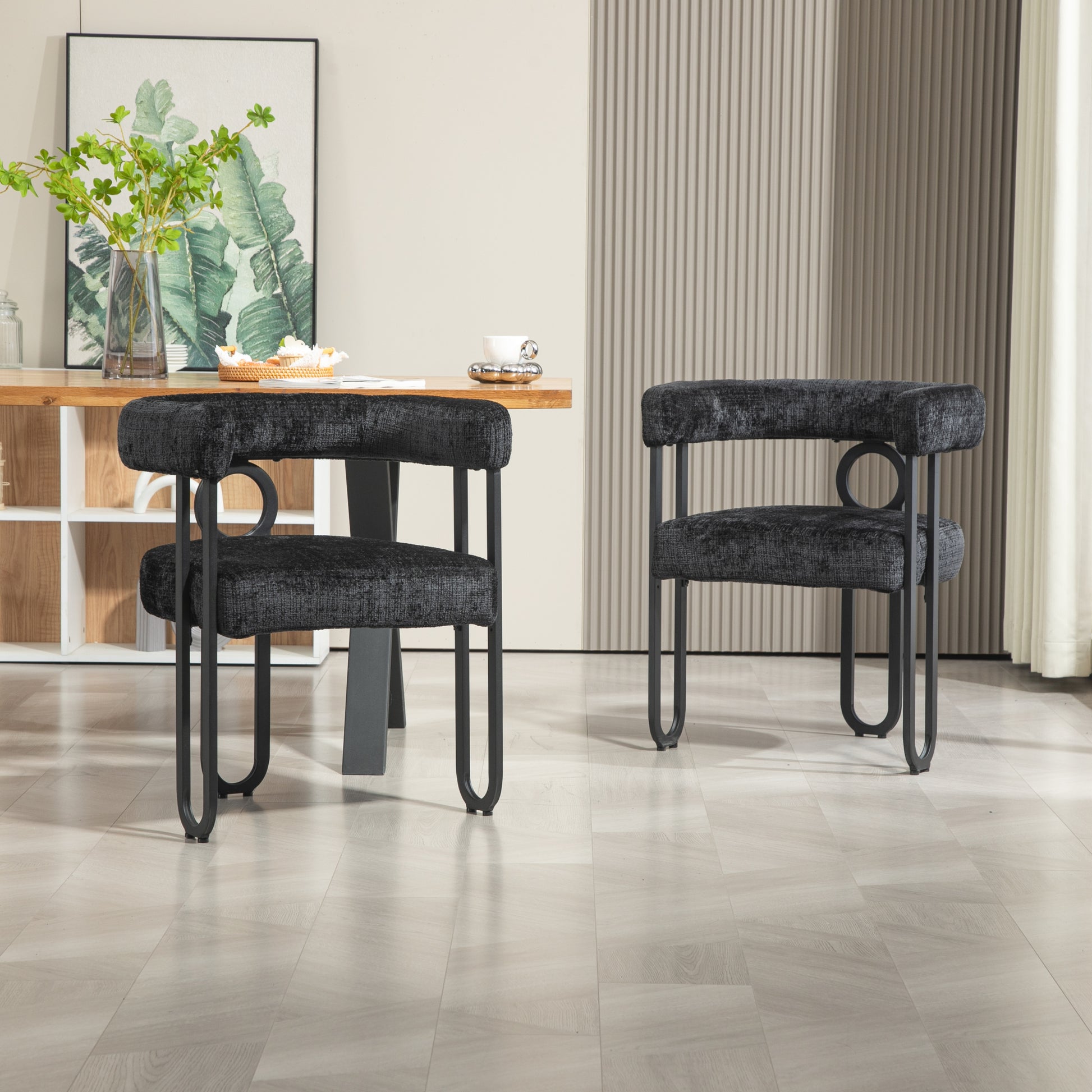 Coolmore Contemporary Designed Velvet Fabric Upholstered Accent Dining Chair Barrel Side Chairs Kitchen Armchair For Living Room Set Of 2 Black Chenille Black Foam Chenille