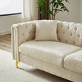 Chenille Pull Buckle Design Sofa For Living Room,Buttons Tufted With Copper Nail Decoration Armrest, Modern Couch Upholstered Button And Metal Legs Beige Foam Chenille 5 Seat