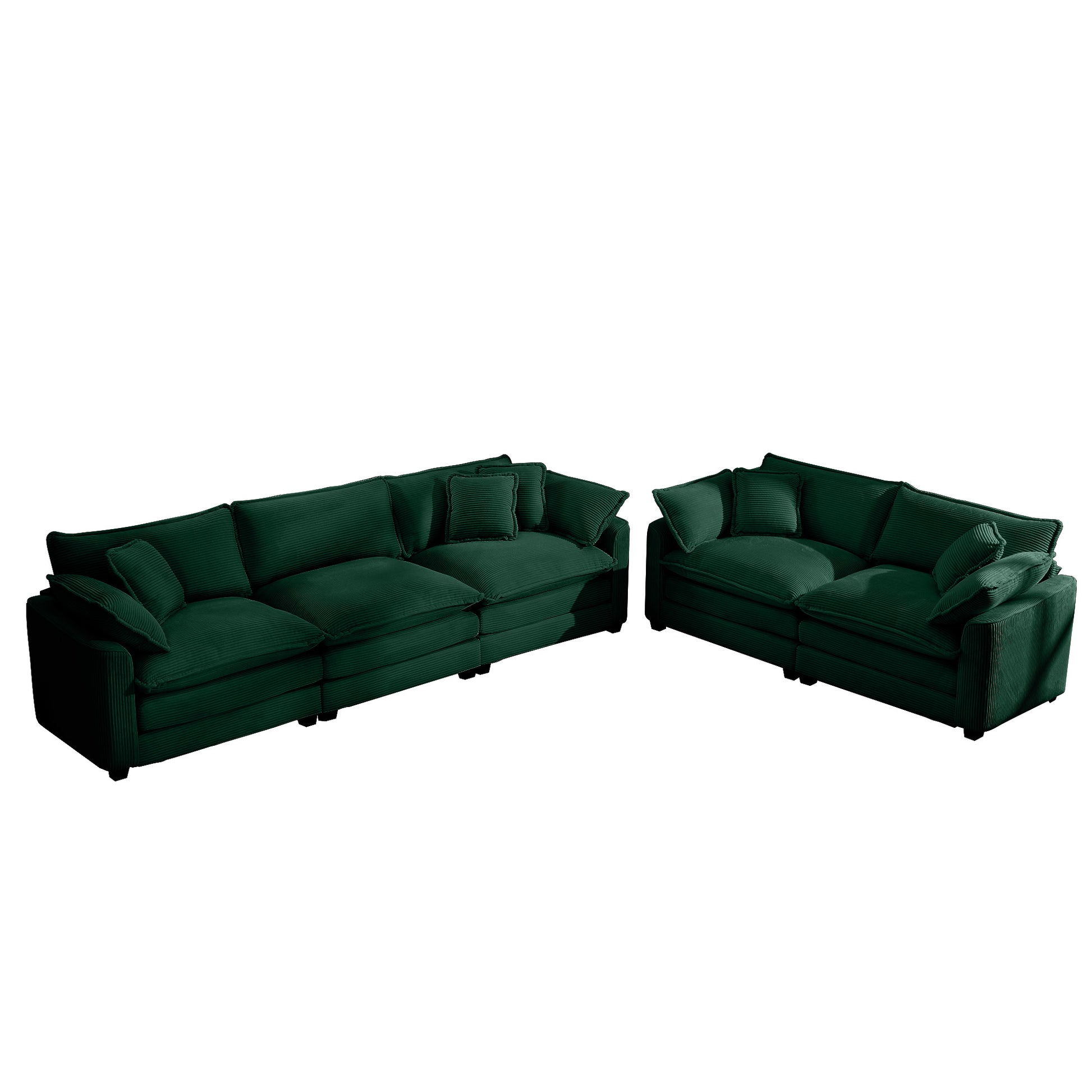 Modern Fabric Living Room Sofa Two Piece Set, Two 2 Seater Sofas With 8 Cushion Upholstery Large Deep Seat Recliner, Green Corduroy Fabric Green Corduroy 5 Seat