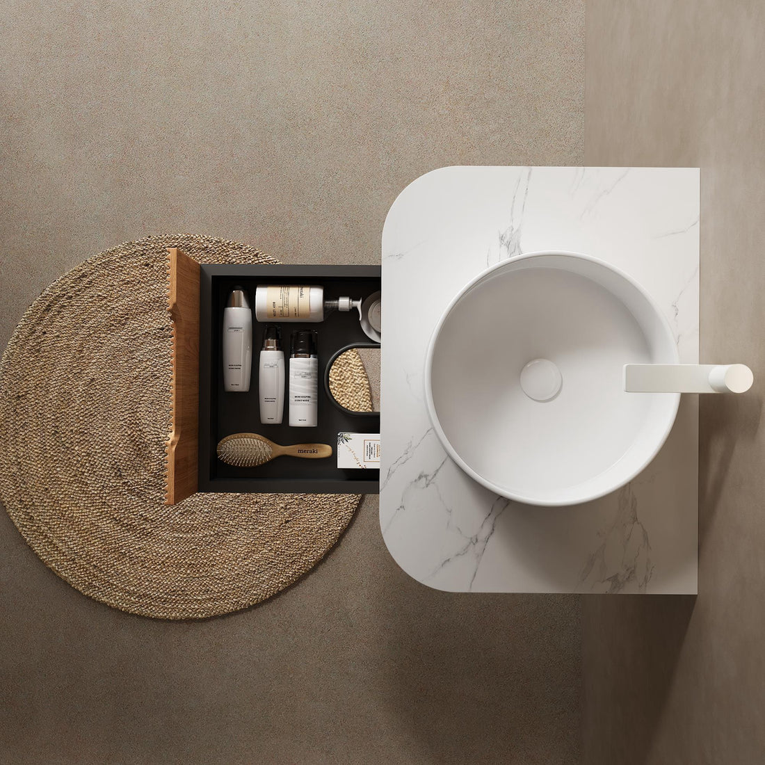Dina 24" Bathroom Vanity With Sink, Modern Wall Mounted Floating Curved Edges Striped Bathroom Storage Cabinet With A Drawer, White Artificial Marble Basin Without Faucet, Pre Assembled, Natural