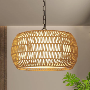 Rattan Farmhouse Chandelier Light Brown Rattan Metal