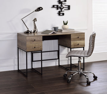 Desirre Rustic Oak & Black Finish Wirting Desk W Usb Port Oak Synthetic Wood