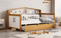 Twin Size House Shape Daybed With Trundle And Bookcase Headboard Wooden Bed For Girls Boys Teens, No Box Spring Needed, Walnut And White Box Spring Not Required Twin White Walnut Wood Bedroom Cute Pine Bed Frame Wood