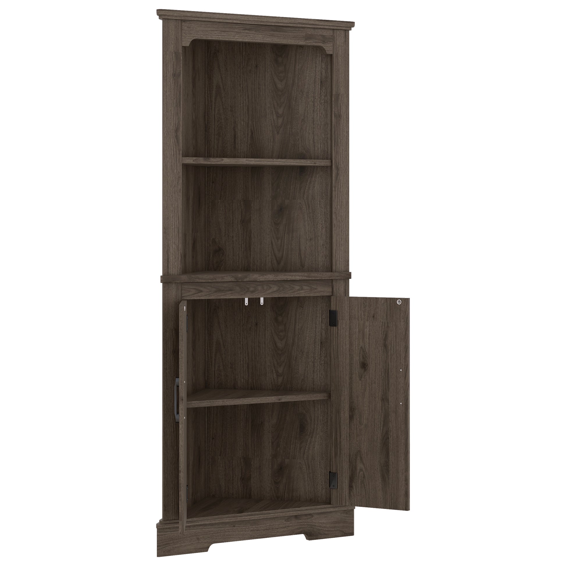 Tall Corner Cabinet With Doors For Living Room, Bathroom,Dining Room Or Kitchen,Color:Dark Walnut Walnut Mdf