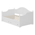 Twin Size Wood Daybed With 2 Storage Drawers ,Wooden Sofa Bed With Handrail For Living Room Bedroom, White Box Spring Not Required Twin White Wood Bedroom Wood