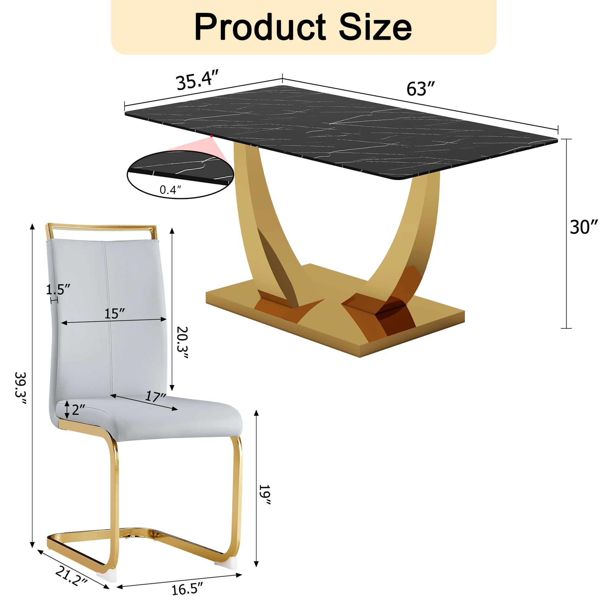 Table And Chair Set.Modern Rectangular Dining Table With Black Textured Stickers Glass Tabletop And Gold Plated Metal Legs.Paried With 6 Comfortable Chairs With Pu Seats And Golden Metal Legs. Gold,Light Gray Seats 6 Glass Metal