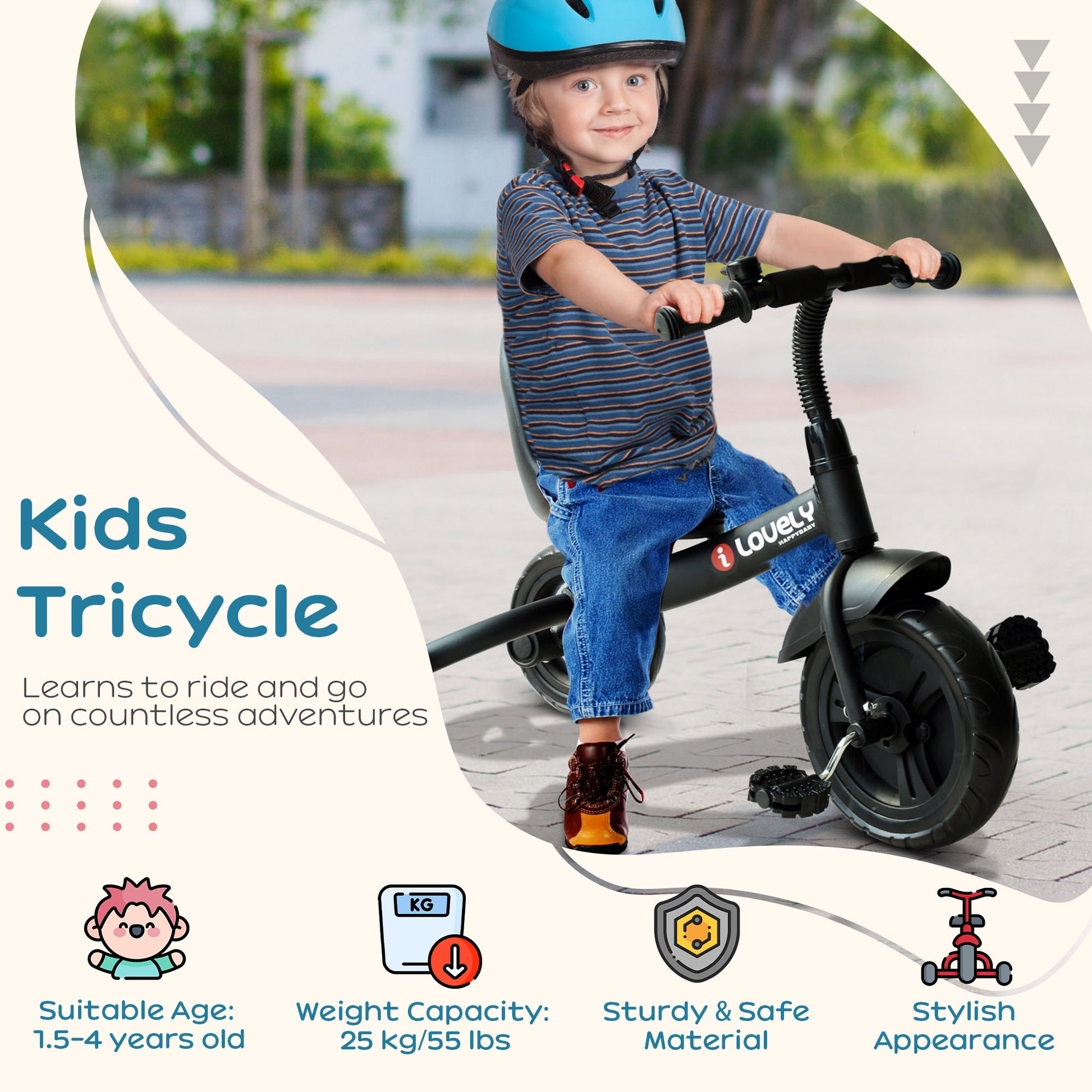 Qaba 3 Wheel Recreation Ride On Toddler Tricycle With Bell Indoor Outdoor Black Black Steel