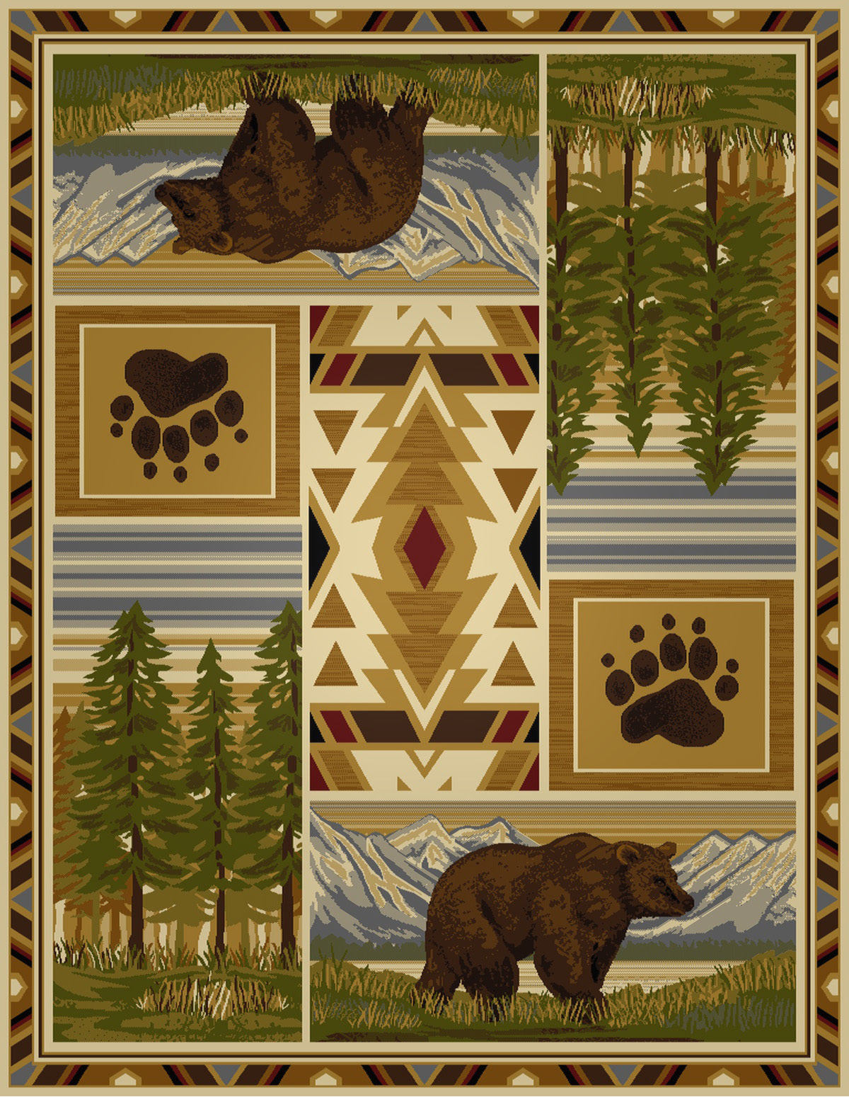 Woodland Gc Rst5301 Multi 5 Ft. 3 In. X 7 Ft. 3 In. Lodge Area Rug Cream Polypropylene