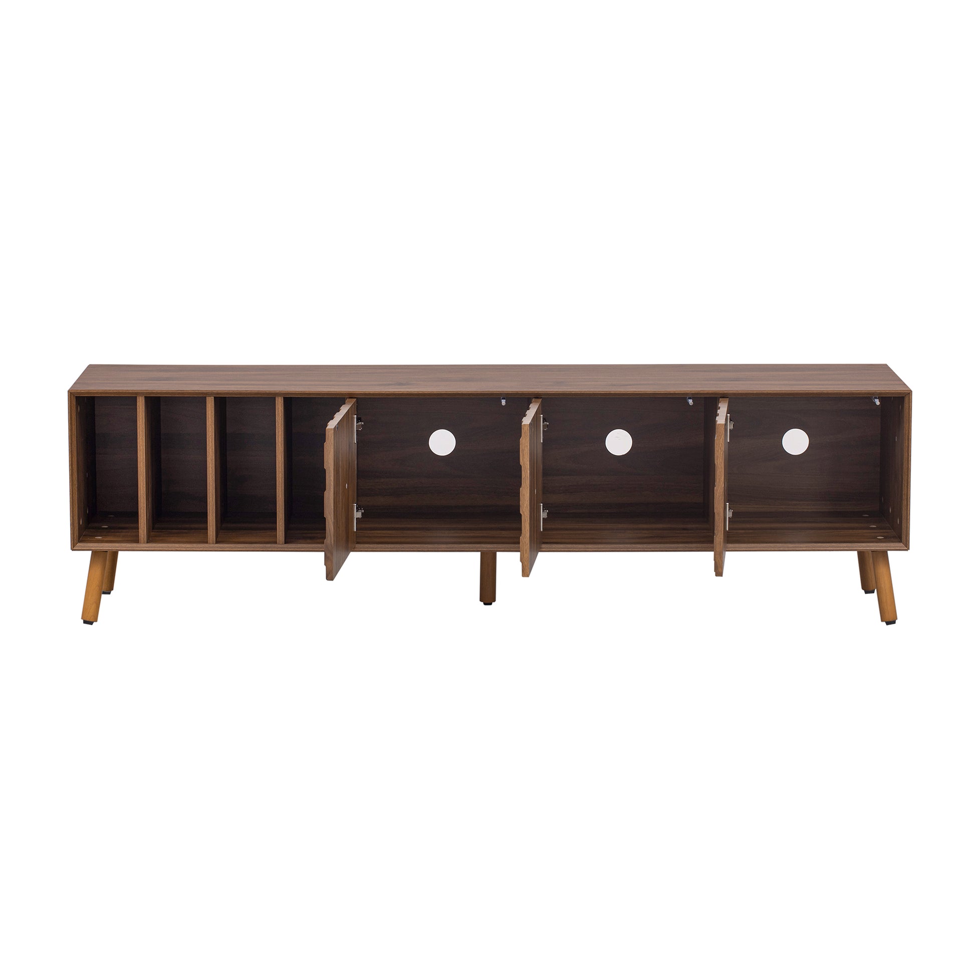 70" Mid Century Modern Tv Stand, Media Console Table For Tvs Up To 80'', Entertainment Center With 5 Solid Wood Legs For Living Room, Bedroom Walnut Primary Living Space 70 79 Inches 70 79 Inches