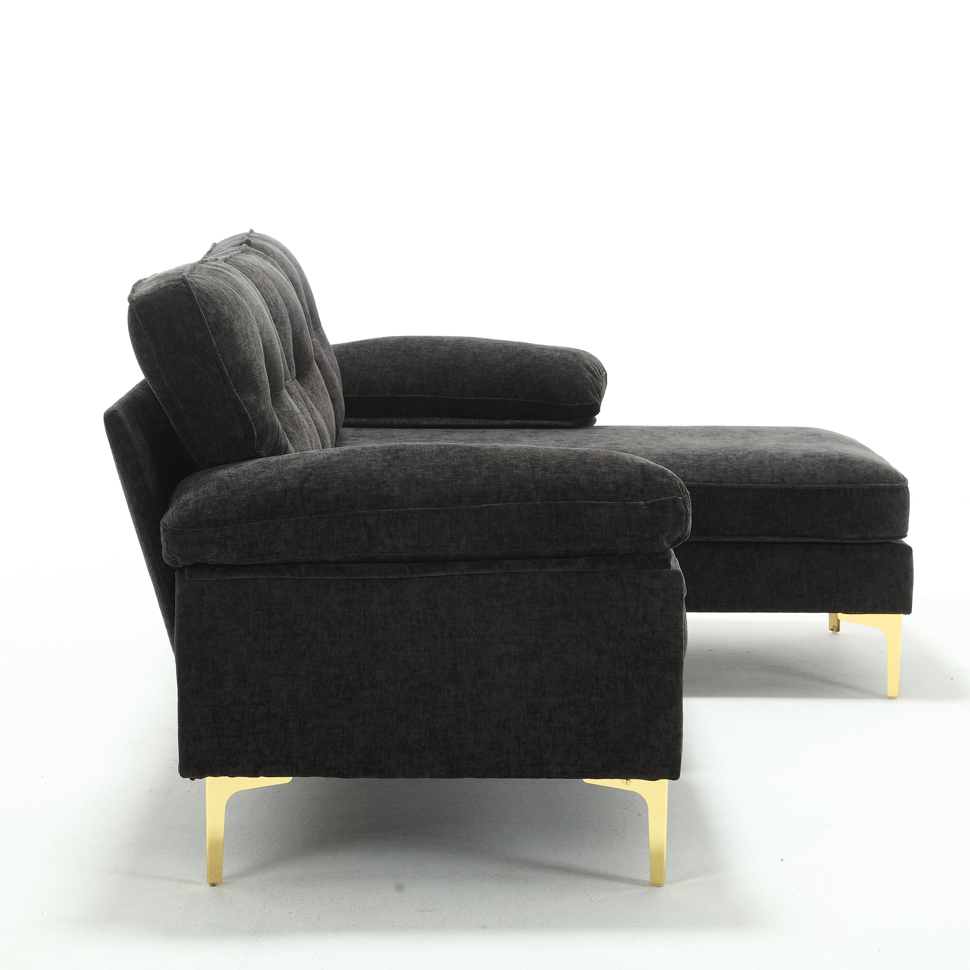 L Shaped Sectional Sofa For Living Room,83" Chenille 3 Seater Sofa With Reversible Chaise, Modern Soft Cushion Fluffy Armrest Couch For For Small Spaces Bedroom Office Apartment Black Black Wood Primary Living Space Soft Solid Wood 4 Seat