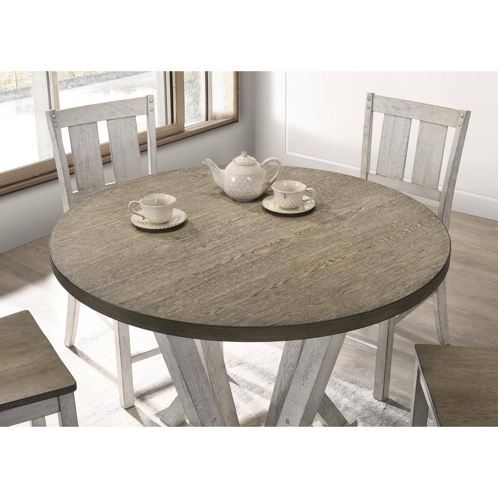 Antique White Rustic Style 1Pc Counter Height Dining Table Two Tone Design Dining Room Furniture Antique White,Ash Brown Seats 4 Dining Room Contemporary,Rustic,Transitional Rubberwood Round Round Kitchen & Dining Tables Solid Wood Pedestal