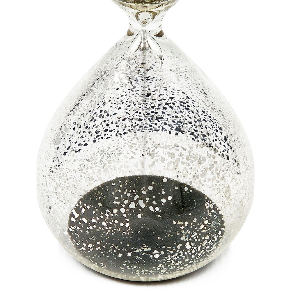 3.2X3.2X8" Peleus 30 Minute Silvered Hourglass, Black Sand Antique Black Glass