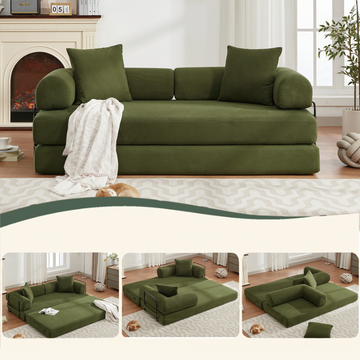 Arrived 78.5" Folding Convertible Out Sleeper Sofa Bed,4 In 1 Diy Combination Convertible Sofa, 3 Seat, Folding Sleeper Sofa, King Sizebedroom,Apartment,Corduroy,Green Green Polyester Primary Living