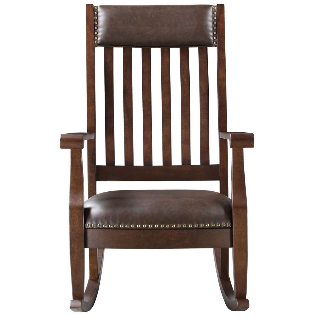 Brown And Walnut Rocking Chair With Trim Solid Walnut Brown Primary Living Space Foam Rustic Rocking Chairs Rubberwood Slat Back Wood Fabric