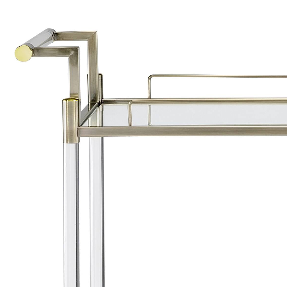 Cirro Antique Mirror & Wire Brass Finish Serving Cart Antique Brass White Glass Metal