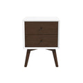 Caroline Mid Century Modern Style White Night Stand 2 Drawer Dark Brown,White Brown 2 Drawers Bedroom With Legs Walnut Solid Wood Walnut Solid Wood