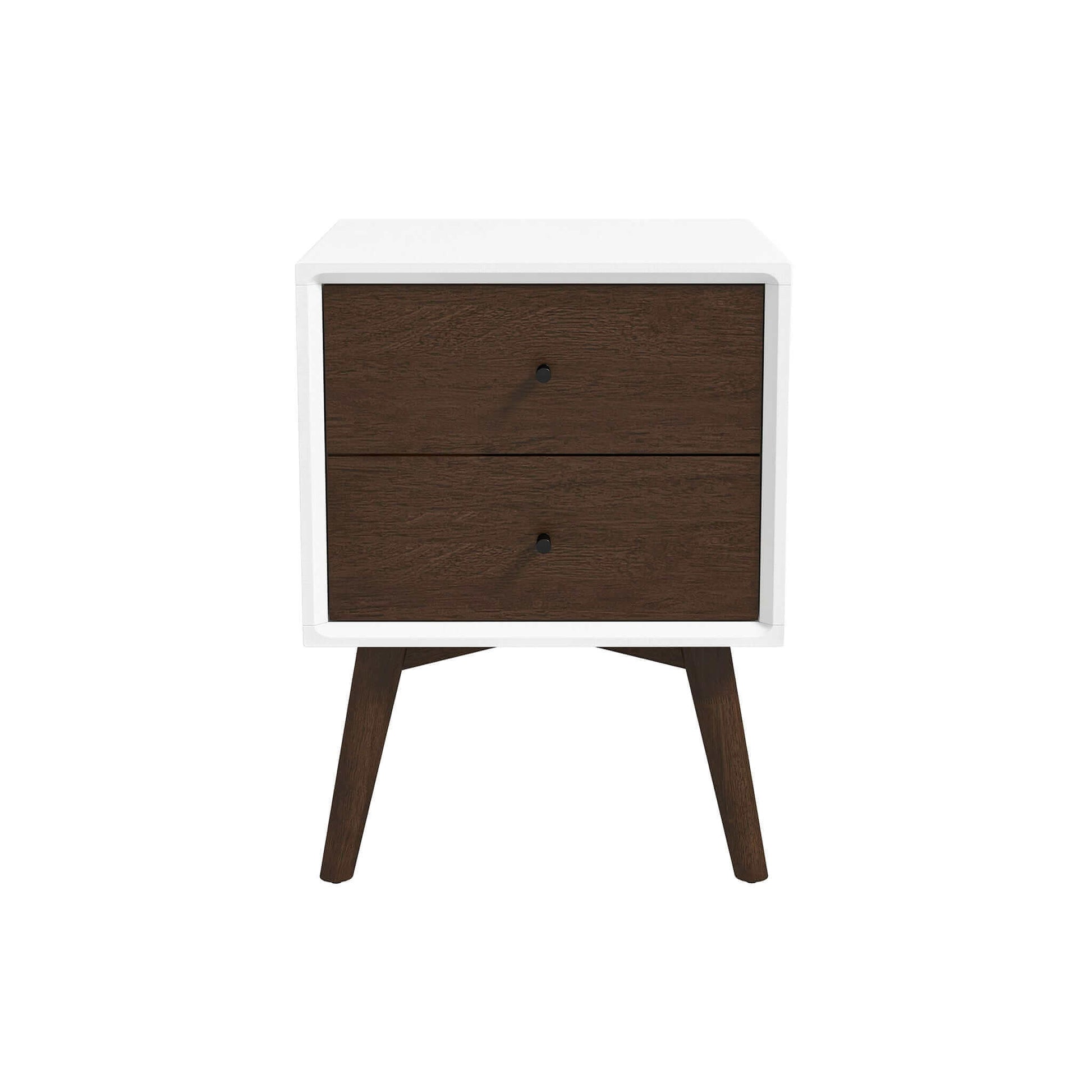 Caroline Mid Century Modern Style White Night Stand 2 Drawer Dark Brown,White Brown 2 Drawers Bedroom With Legs Walnut Solid Wood Walnut Solid Wood