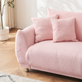 The 86.6 Inch Teddy Fleece Pink Sofa With Four Throw Pillows And Hardware Feet Can Sit Comfortably In An Apartment Bedroom Without Taking Up Space Pink Fabric 2 Seat