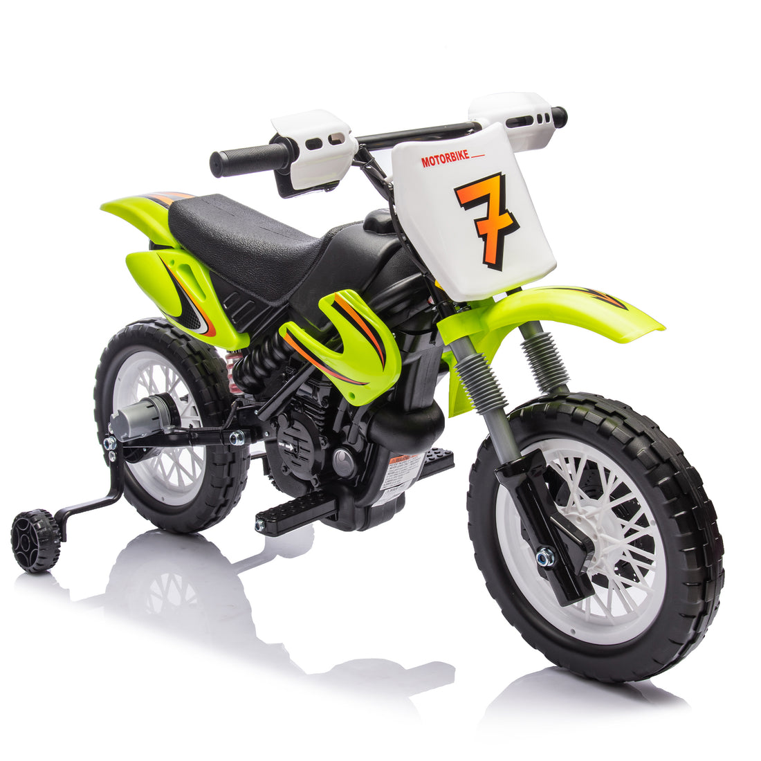 12V Kids Ride On Electric Toy Motorcycle,Rear Suspension,Twist Grip Throttle,Slow Start,Removable Training Wheels,Indie Music Box With Horn And Engine,Simulation Of Dirt Bike Modeling For Kids 3 8. Green 50 99 Lbs Polypropylene