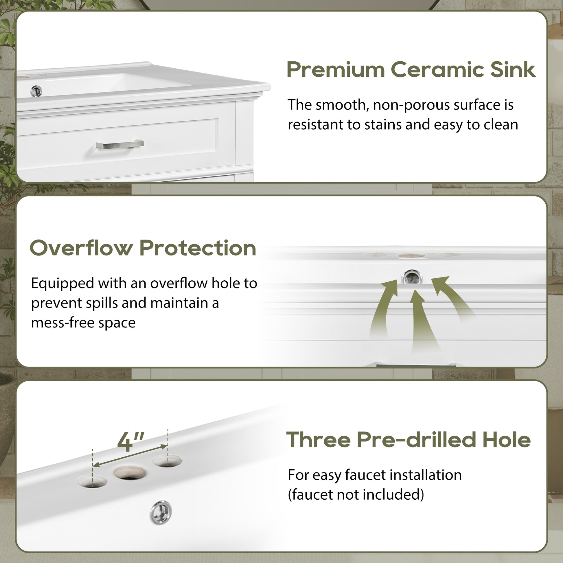 30 Inch Bathroom Vanity With Ceramic Basin, Soft Close Door And Adjustable Shelves White Bathroom Solid Wood Mdf