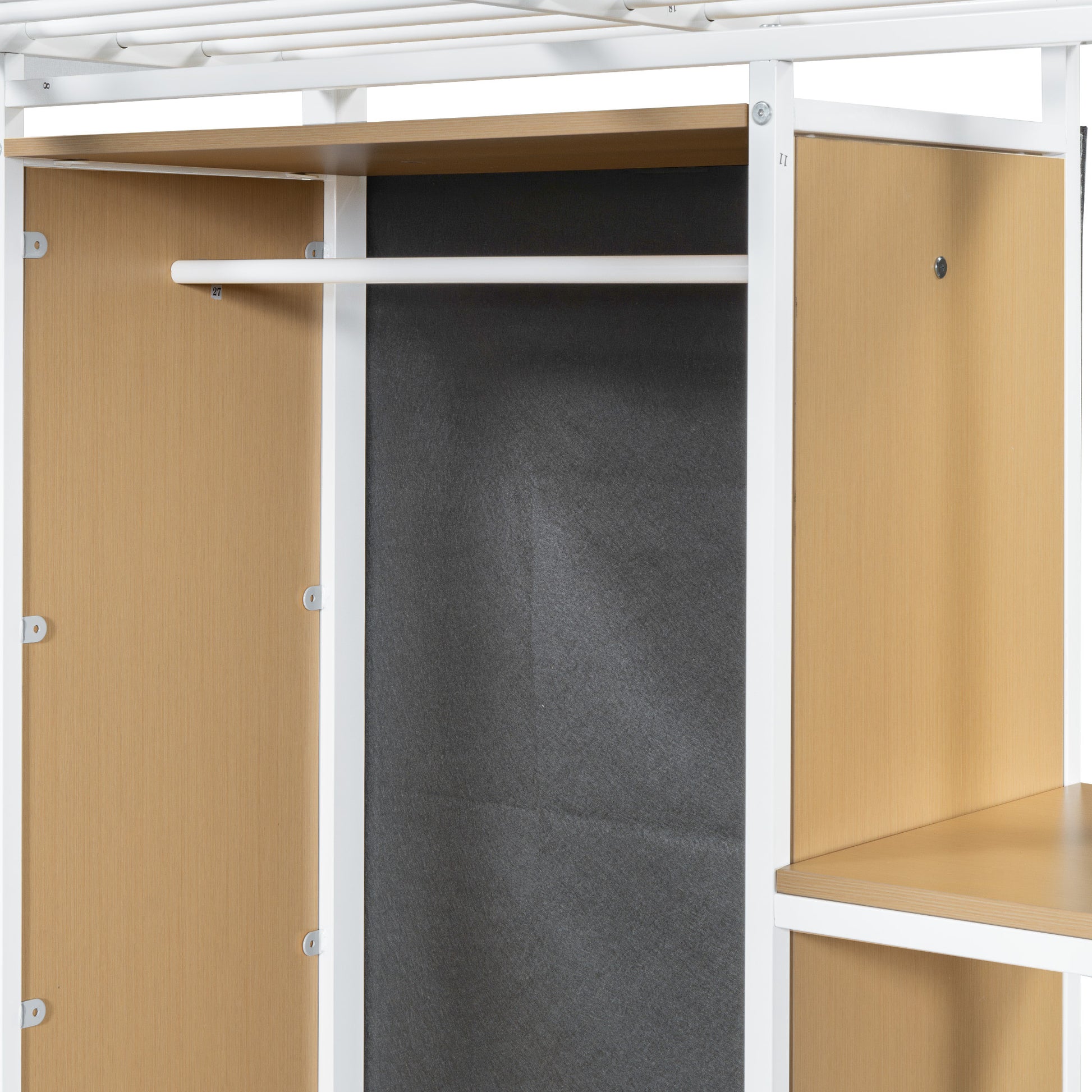 Twin Size Metal Loft Bed With Built In Wardrobe, Desk And Shelves, Black Expected Arrival Time: 9.3 Box Spring Not Required Twin White Metal Mdf Metal