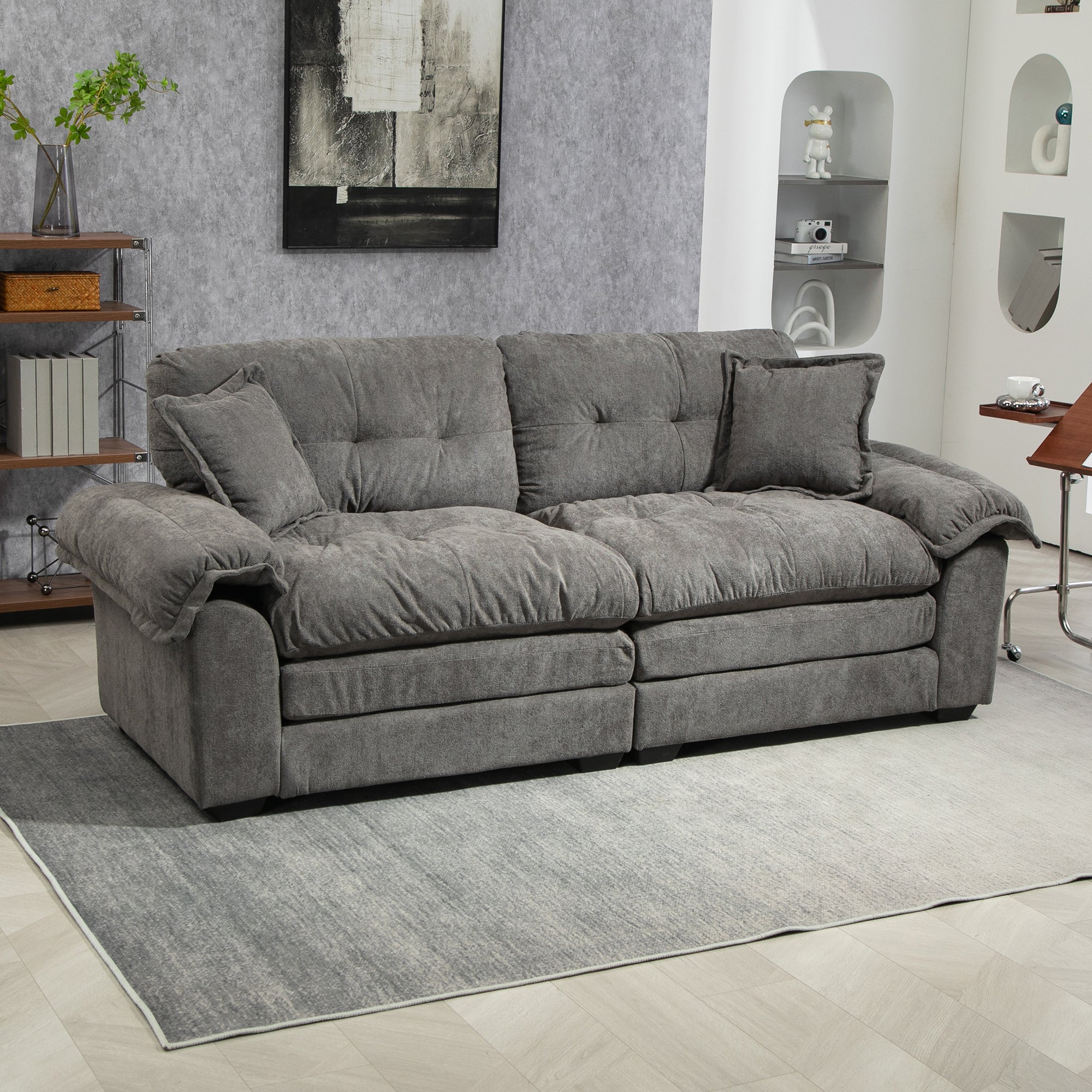 84" Chenille Recliner Sofa Small Sofa Loveseat Deep Seat Sofa Couch With 2 Throw Pillows & Memory Foam For Living Room Apartment Office Lounge Grey Grey Memory Foam Chenille,Upholstered 2 Seat