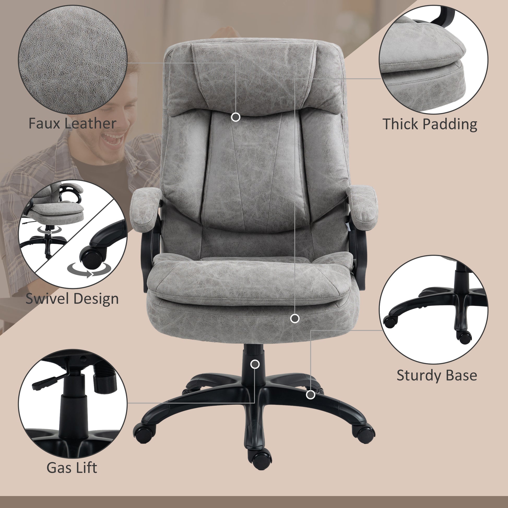 Homcom 6 Point Vibration Massage Office Chair With Heat, Gray Gray Polyester