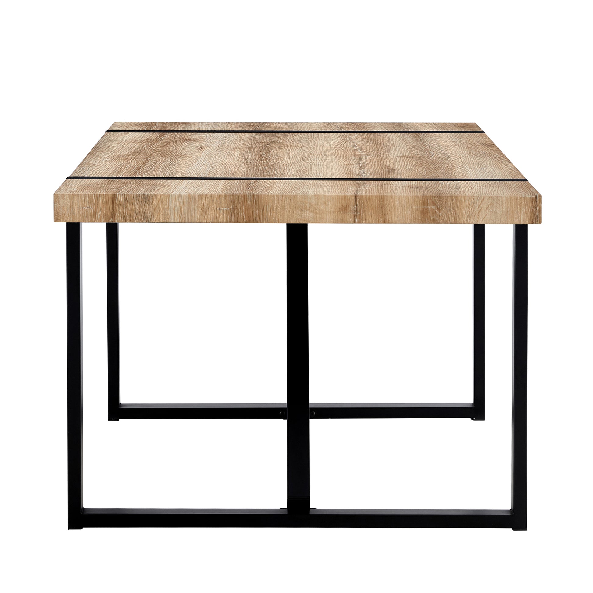 Rural Industrial Rectangular Dining Table With 2.3 Inch Thick Engineered Wood Grain Mdf Tabletop And Black Metal Legs, Serving As A Kitchen Table, Living Room Table, 1529 Natural Wood Mdf