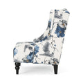 Toddman Hi Back Club Chair, High Back Fabric Club Chair, Print Beige Blue Flower Fabric