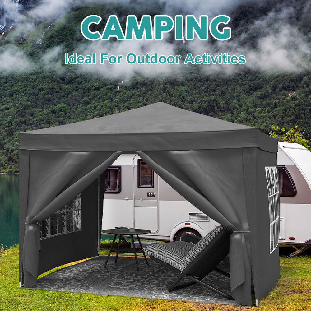 10'X10' Folding Canopy With 4 Removable Sidewalls Outdoor Event Shelter Upf 50 Gazebo Portable Tents For Parties Beach Camping Wedding Ez Pop Up Canopy 4Pcs Weight Bag Carry Bag Black Metal