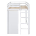 Twin Size Loft Bed With Drawer, Two Wardrobes And Mirror, White White Solid Wood Mdf